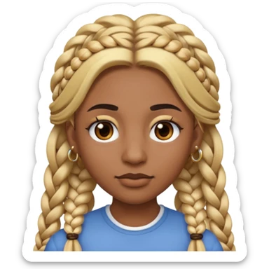 A person emoji with medium-dark skin, long blonde hair styled in two thick braids, dark eyebrows, brown eyes, a small nose, and distinct facial piercings — a ring on the eyebrow and ring on the lower lip. sticker