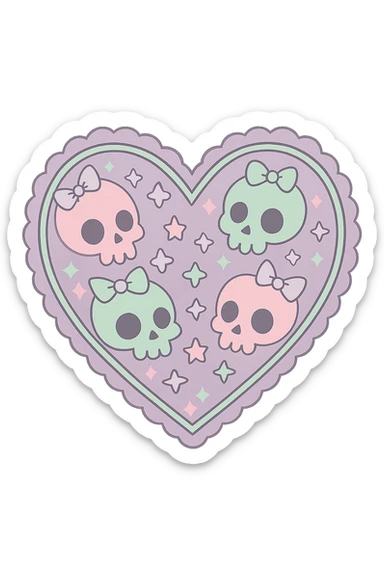 Remove the background, keep the pastel goth heart with pastel skulls and bows, transparent background. sticker