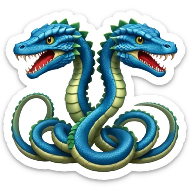 blue hydra, strong reptilian body with multiple serpent-like heads rising from its neck sticker