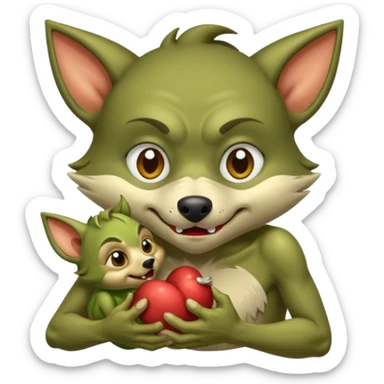 A little wolf sucking on the nipple of a little goblin  sticker