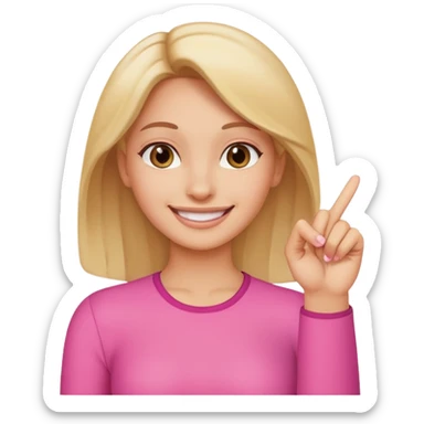 woman holding up her pinky finger while smiling sticker