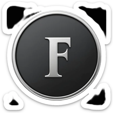 Emoji icon of a black coin with engraved letter F, minimalist style, isolated, no color sticker