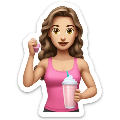 Brown haired white girl in pink croptop drinking protein shake sticker