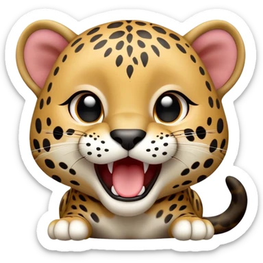cinematic-realistic-yawning-baby jaguar-portrait-emoji,-head-tilted-slightly-with-a-dramatic,-wide-open-yawn,-showcasing-a-lithe,-graceful-build-with-distinctive-rosette-patterns-and-sleepy,-half-closed-eyes,-simplified-yet-irresistibly-adorable, realistic sticker
