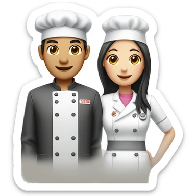 Asian couple: a male chef and a female long hair nurse sticker