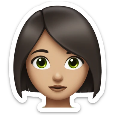 Girl looking like alita angel worrior looking like a cute bunny. Darkbrown hair, green eyes, little nose sticker