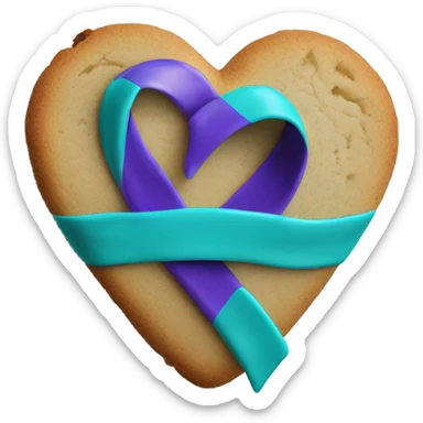 Purple teal Suicide awareness ribbon on heart cookie sticker