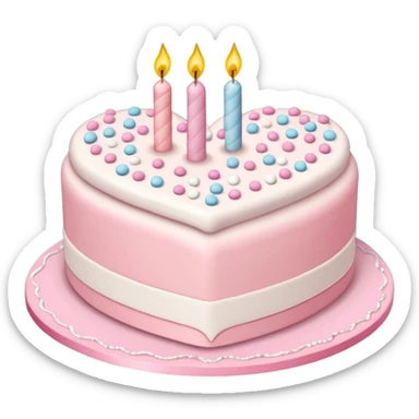 heart shaped birthday cake, pastel pink and white layers, cute design sticker