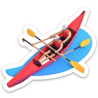 single-person Olympic rowing boat with professional racing style, with rower, maximum 2 oars, bird's-eye view, minimal sea effect with rounded corners sticker