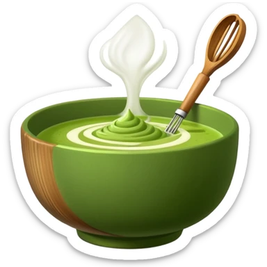 matcha in matcha bowl with whisk sticker