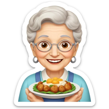 happy elderly grandmother smiling with delicious homemade food sticker