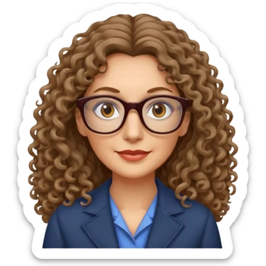 woman 50 years old dark blond long curly hair, brown eyes ans rectangle glasses sticker