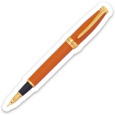 luxury 3D fountain pen, brown camel leather body, gold nib, Hermès orange detail, no text sticker