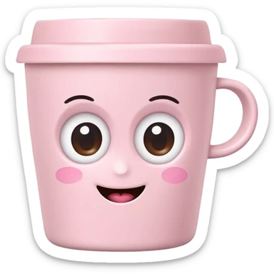 kawaii coffee cup with a cute smiling face, pastel pink, big eyes sticker