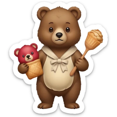 esta imagen pero que el oso este de pie y tenga una manga pastelera en la mano izquierda haz un oso sticker