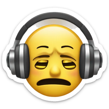 sad face wearing headphone showing stop sign wih hand sticker