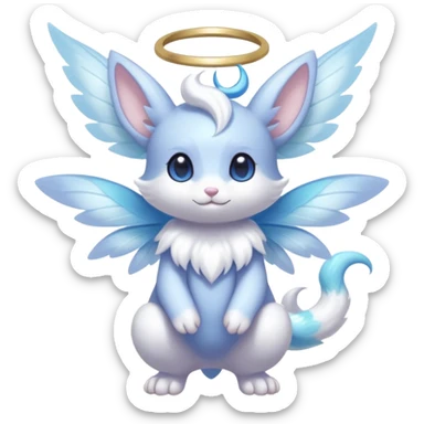 White shiny innocent ethereal pastel cute adorable kawaii divine winged furry fairy-Fakémon-Minccino-Meowstic-hybrid-fusion (full body) sticker