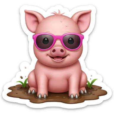 cute pig wearing cool sunglasses and bathing on all fours sticker