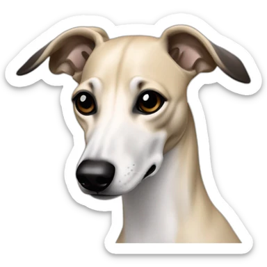 a beige whippet with a dark snout, black and white mouth patchy and black angel wing like eyes – walking sticker