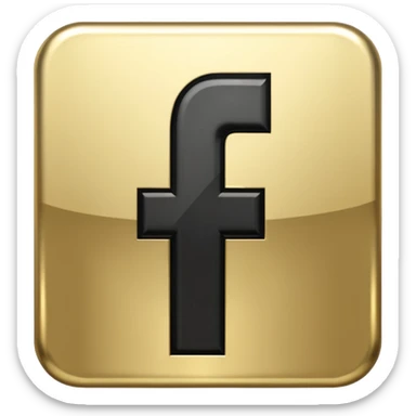 One single shiny Gold and black facebook icon, png, no background, no border sticker