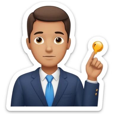 a guy with a relaxed face, thought bubble showing a business graph going up, success theme sticker