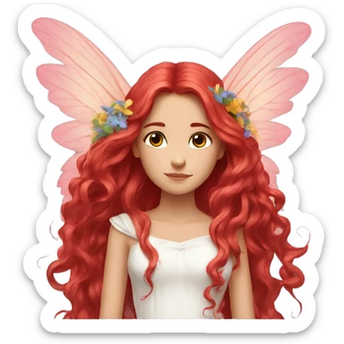 big wings, flower, Beautiful, fairy, red, long hair sticker