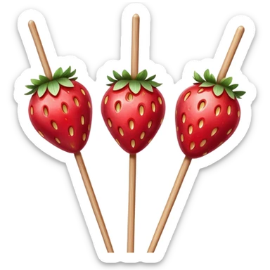 three strawberries on a wooden skewer coated in shiny sugar glaze sticker