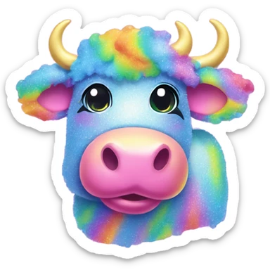 Lisa frank glitter rainbow fluffy cow sticker