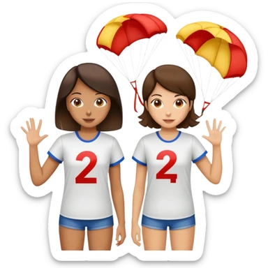 Two brunette girls with parachutes with 24 on shirts sticker