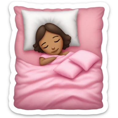 brunette girl sleeping on pink pillows with pink blankets  sticker