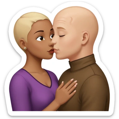 Bald man kissing brown  girl with two tone short  blond hair sticker