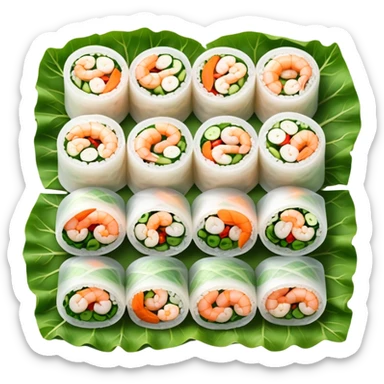 cinematic-realistic-vietnamese-summer-rolls-dish-emoji,-depicted-with-delicate-rice-paper-wraps-filled-with-fresh-vegetables-and-shrimp-rendered-with-crisp-textures-and-refreshing-lighting. sticker