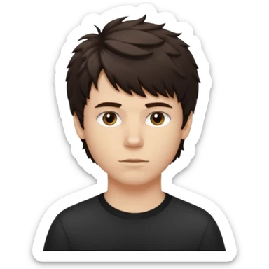 À emoji that don’t smile Dark brown thick hair, medium-length textured top with loose natural waves, short tapered sides, soft messy fringe, natural volume(No long hair it like a side part with a lot of wave and texture ) the guy is white and it’s a boy sticker
