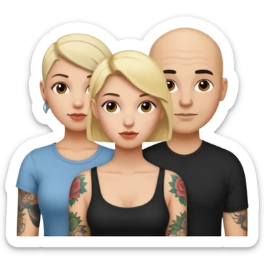 throuple blonde female brunette female with tattoed bald male sticker