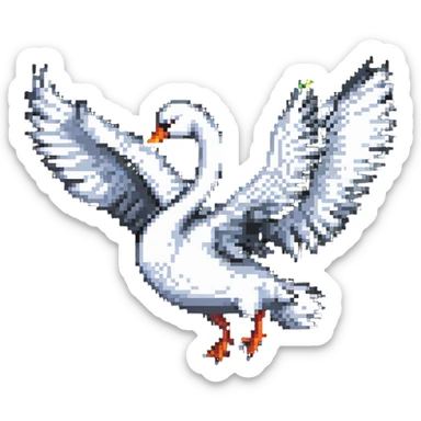 pixel art swan in mid-flight, dynamic pose sticker