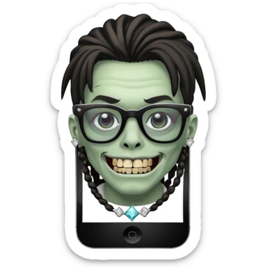 zumbi do iPhone com grillz de diamante, com nudread preto e óculos quadrado sticker
