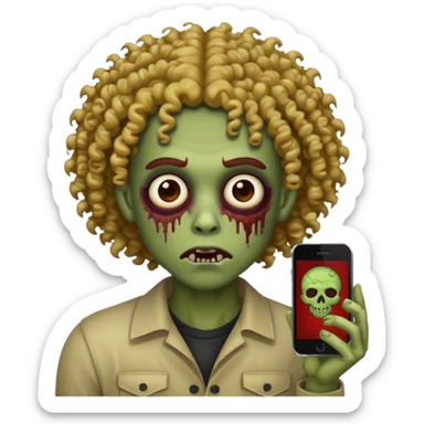 make the iphone zombie emoji and make it lightskin and give it curly hair and make it super realistic like the iphone emoji sticker