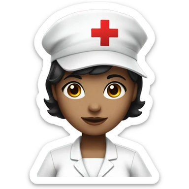 short black hair white skin female nurse with red cross sign hat wearing dress sticker