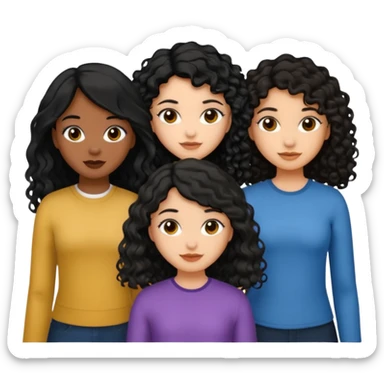 Three girls, one medium skin tone and with short black straight hair, other one with dusky skin tone and black long curly hair, and other girl with dusky skin tone and long wavy black hair  sticker