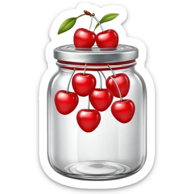 Realistic glass jar with silver metallic lid filled with maraschino cherries inside of it. sticker