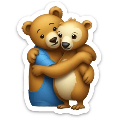 a bear animal and a dodo animal hugging sticker