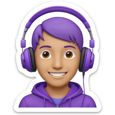listen to music in purple headphone and smile sticker