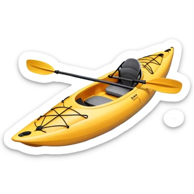 An icon showing a close-up of a sleek kayak with double-bladed paddles gliding through water. Splashes surround the boat as it cuts across a calm surface, symbolizing speed and focus. Transparent background emphasizes the dynamic and personal nature of kayak paddling. sticker