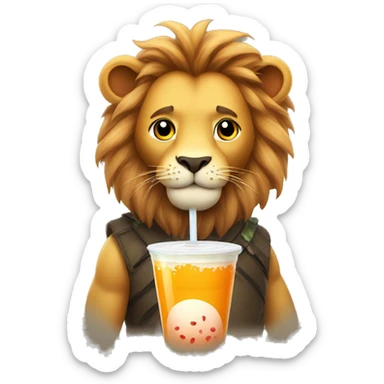 Lion drinking boba tea sticker