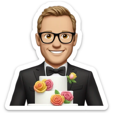 Jonathan Toews wearing glasses as a triple decker rainbow wedding cake with pastel roses sticker