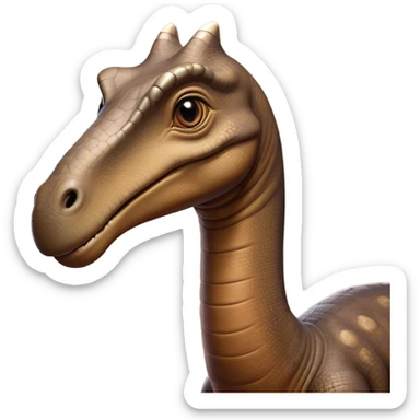 Cinematic Noble Brontosaurus Portrait Emoji, Poised and majestic, with a colossal, elongated neck stretching gracefully from a massive, sturdy body draped in warm, earthy tones, a gentle, wise face with soft, observant eyes, and a long, elegant tail, Simplified yet grandly defined features, highly detailed, glowing with a soft, ancient luminescence, high shine, intelligent and serene, stylized with an air of prehistoric grandeur, focused and calm, soft glowing outline, capturing the essence of a watchful and confident Brontosaurus that appears ready to loom out of the screen with effortless majesty! sticker