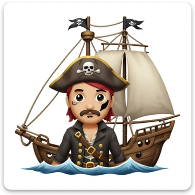 pirate with eye sailing a ship in strom sea background sticker