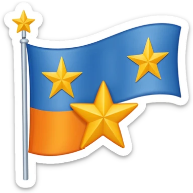  Flag Emoji, as a horizontal duo color, blue on top, orange on the bottom, and in between the two colors, there are 12 small, yellow, 5-pointed stars, running along the border of the two colors. Add one extra 5-pointed yellow star, but make it big, and directly in the middle of the flag. sticker