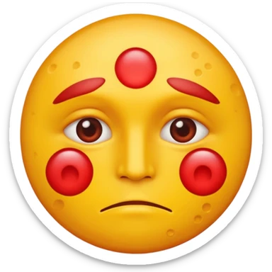 A circular yellow face with many face herpes sores that are close together and red  sticker