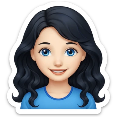 Please generate a portrait of a pretty girl with long, wavy, black hair. She's smiling. sticker